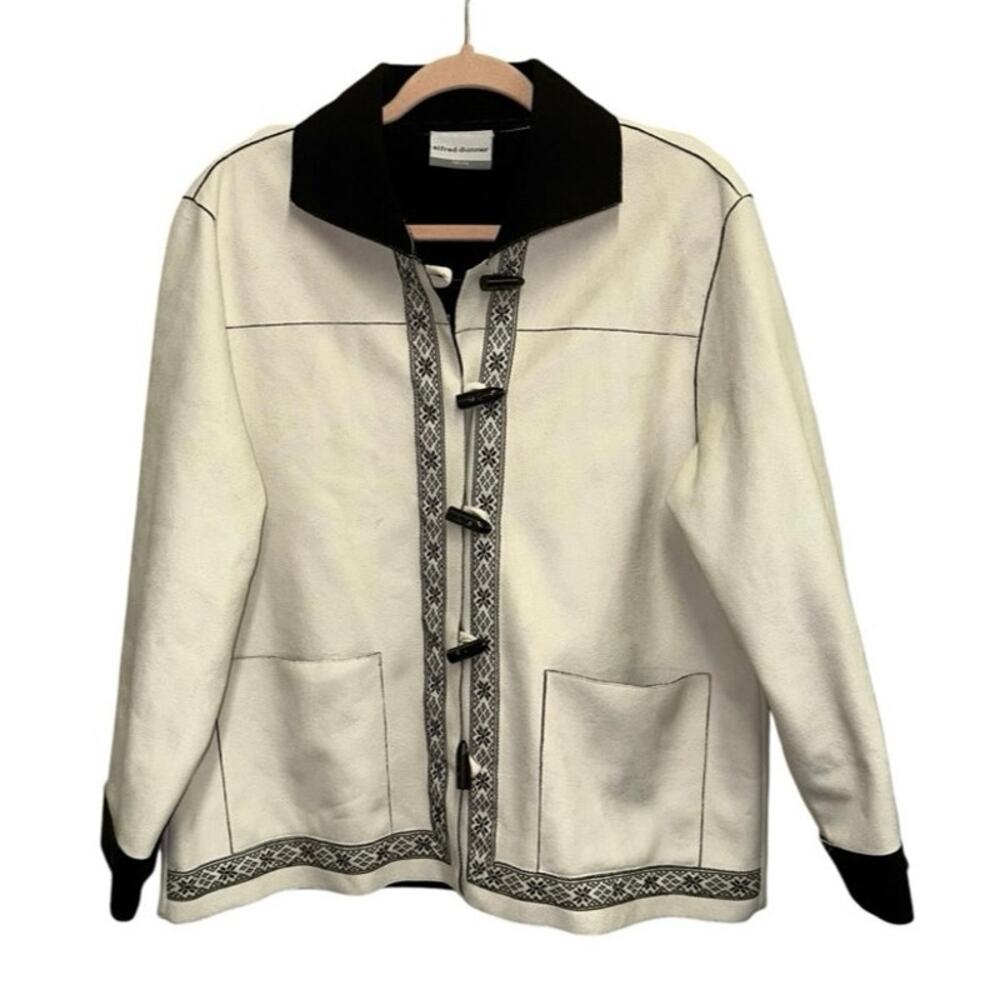Alfred Dunner Petite Faux Suede Toggle Front Jacket Black White L XL